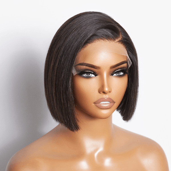 Exclusive Discount | Put On & Go Blunt Cut Straight Bob Minimalist HD Lace Glueless C Part Wig