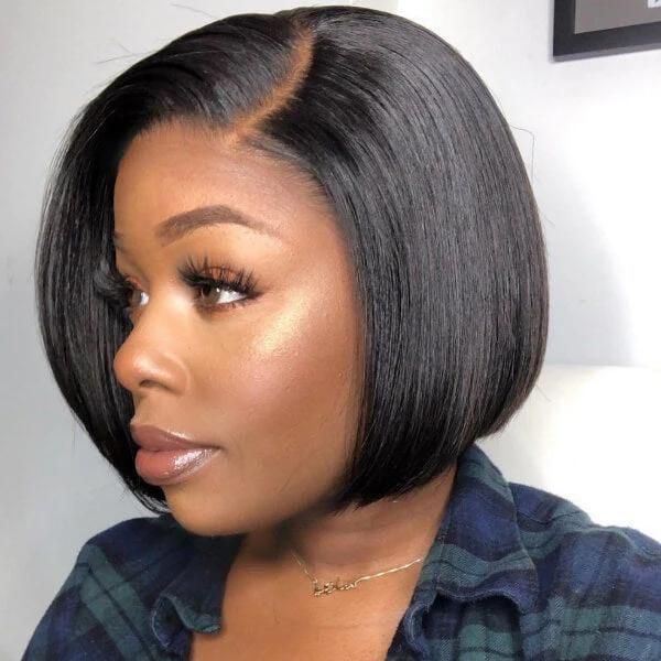 Exclusive Discount | Put On & Go Blunt Cut Straight Bob Minimalist HD Lace Glueless C Part Wig