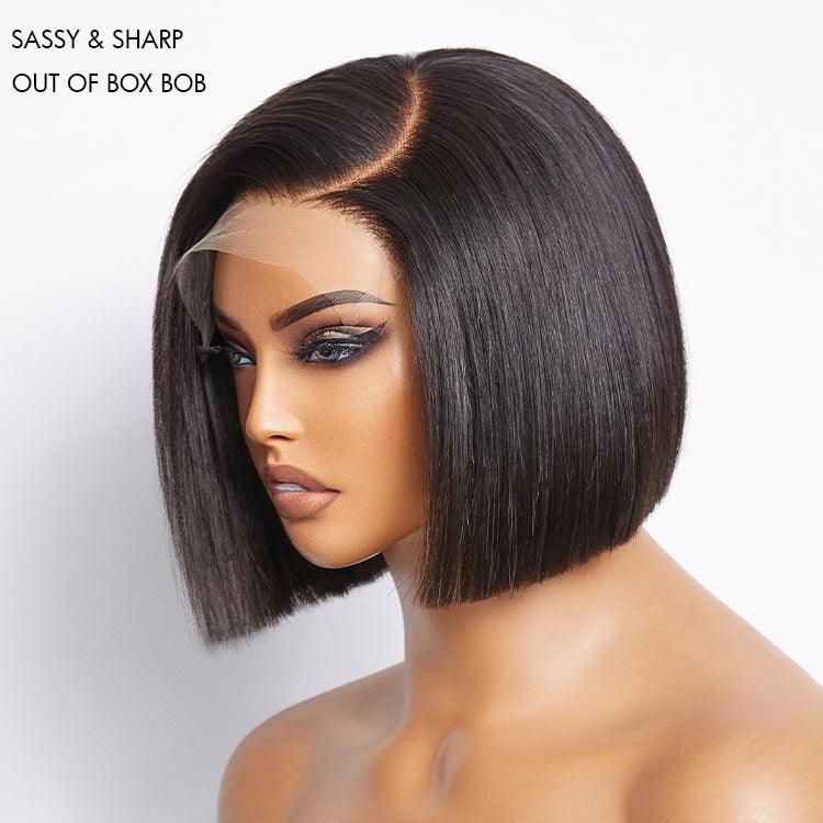 Exclusive Discount | Put On & Go Blunt Cut Straight Bob Minimalist HD Lace Glueless C Part Wig