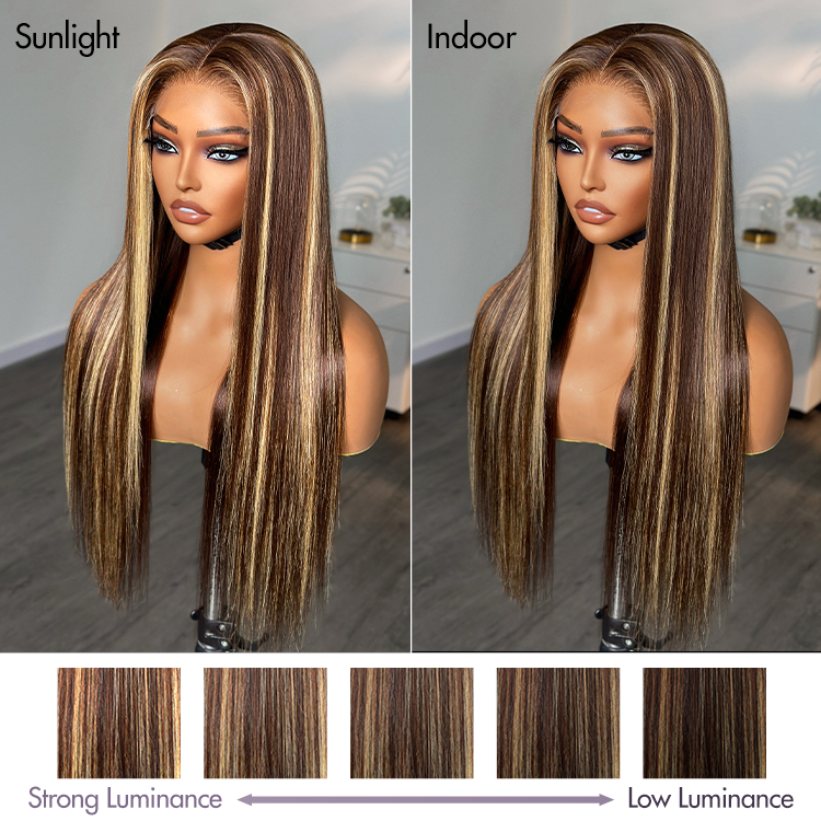 Exclusive Sale | Honey Blonde Highlight Silky Straight Glueless 5x5 Closure HD Transparent Lace Long Wig