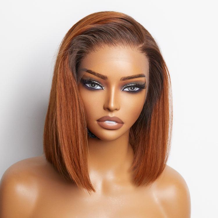 Exclusive Sale | Ginger Ombre Silky Blunt Cut Glueless 13x4 Lace Front Short Bob Wig 100% Human Hair