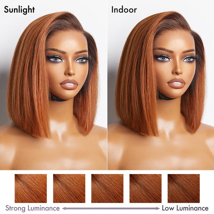 Exclusive Sale | Ginger Ombre Silky Blunt Cut Glueless 13x4 Lace Front Short Bob Wig 100% Human Hair