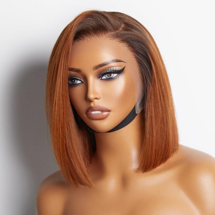 Exclusive Sale | Ginger Ombre Silky Blunt Cut Glueless 13x4 Lace Front Short Bob Wig 100% Human Hair