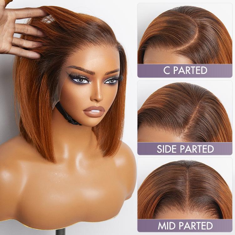 Exclusive Sale | Ginger Ombre Silky Blunt Cut Glueless 13x4 Lace Front Short Bob Wig 100% Human Hair