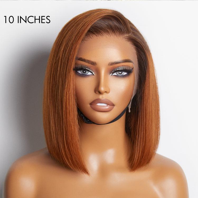 Exclusive Sale | Ginger Ombre Silky Blunt Cut Glueless 13x4 Lace Front Short Bob Wig 100% Human Hair