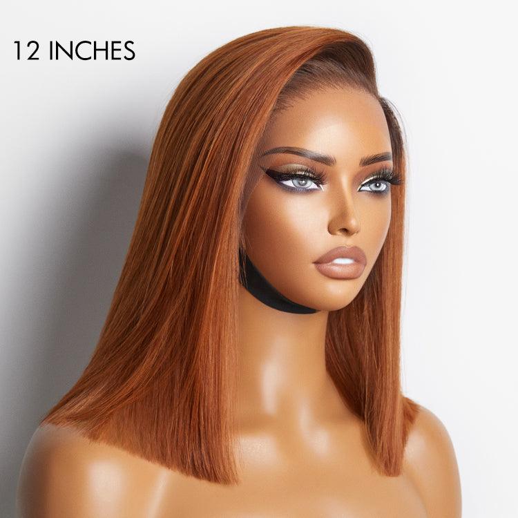 Exclusive Sale | Ginger Ombre Silky Blunt Cut Glueless 13x4 Lace Front Short Bob Wig 100% Human Hair