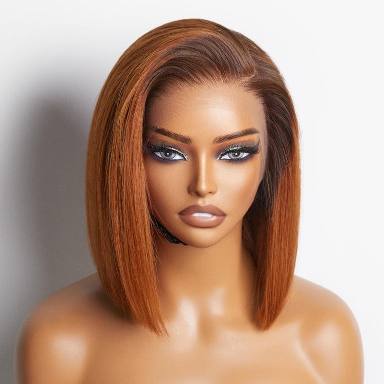 Exclusive Sale | Ginger Ombre Silky Blunt Cut Glueless 13x4 Lace Front Short Bob Wig 100% Human Hair