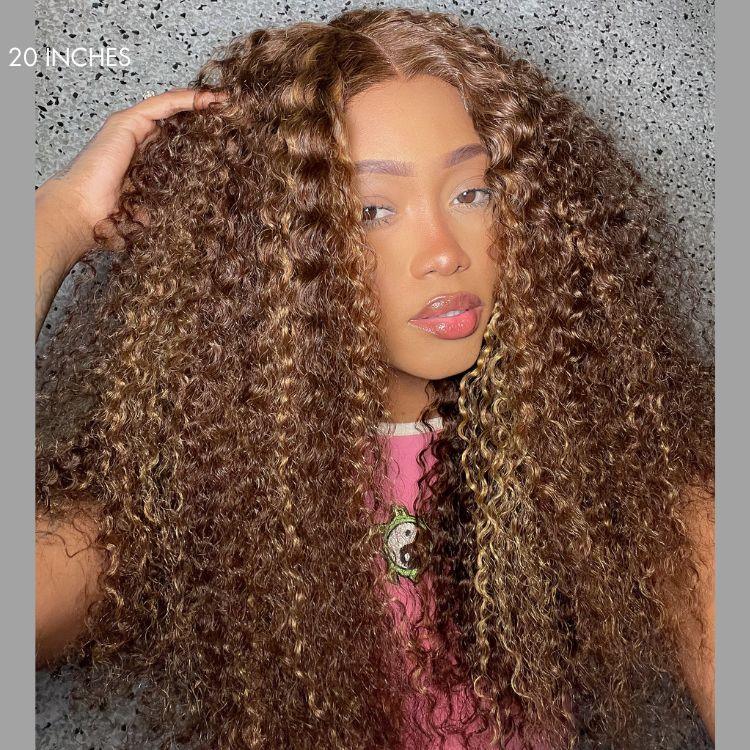 Exclusive Sale | 1 SEC INSTALL WIG | Honey Blonde Highlight Kinky Curly Glueless 5x5 Closure HD Lace Wig Breathable Cap