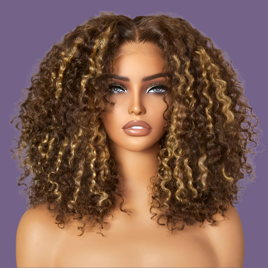 Exclusive Sale | 1 SEC INSTALL WIG | Honey Blonde Highlight Kinky Curly Glueless 5x5 Closure HD Lace Wig Breathable Cap