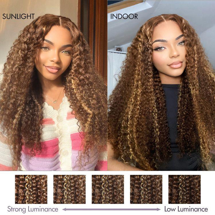 Exclusive Sale | 1 SEC INSTALL WIG | Honey Blonde Highlight Kinky Curly Glueless 5x5 Closure HD Lace Wig Breathable Cap