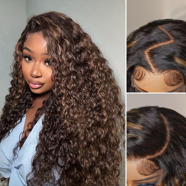 Exclusive Sale |Mahair PartingMax Glueless Wig Chestnut Brown Highlights Funmi 7x6 Closure HD Lace Long Curly Wig Breathable Cap