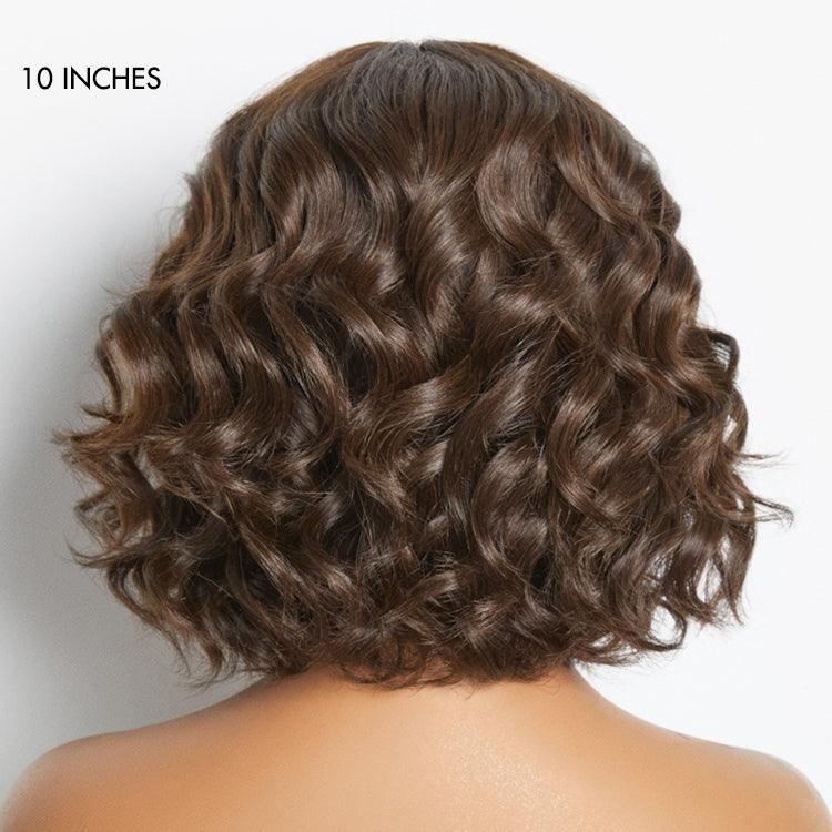 Exclusive Sale | Beginner Friendly Brown Loose Wave Glueless Minimalist Lace Shoulder Length Wavy Bob Wig with Bangs