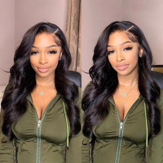 Mahair 180% Density | Classy Natural Black Body Wave 13x4 Frontal Lace Side Part Long Wig 100% Human Hair