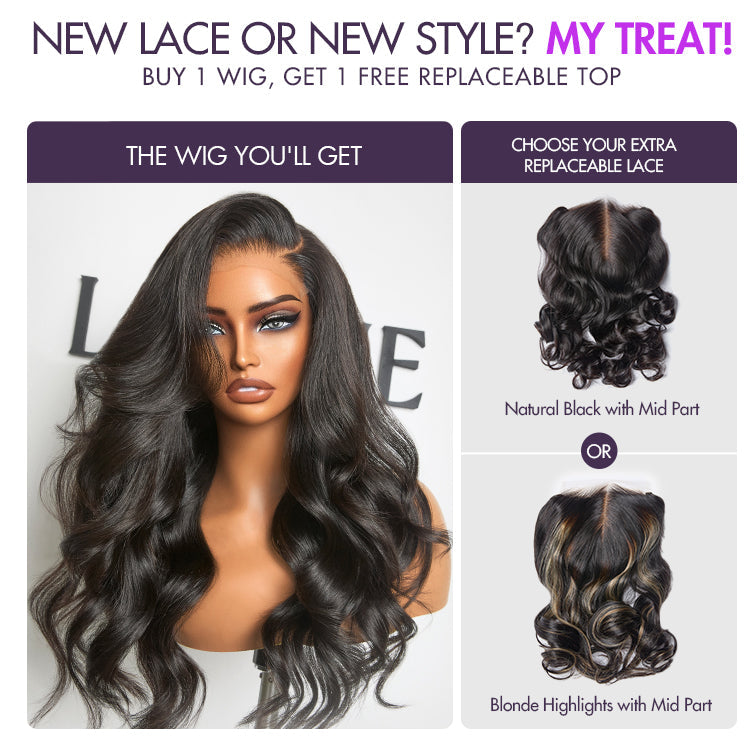 VIP Price | ZIP & GO WIGS | Natural Black Loose Body Wave Glueless 7x6 Closure HD Lace Wig Buy 1 Get 1 Free Replaceable Top