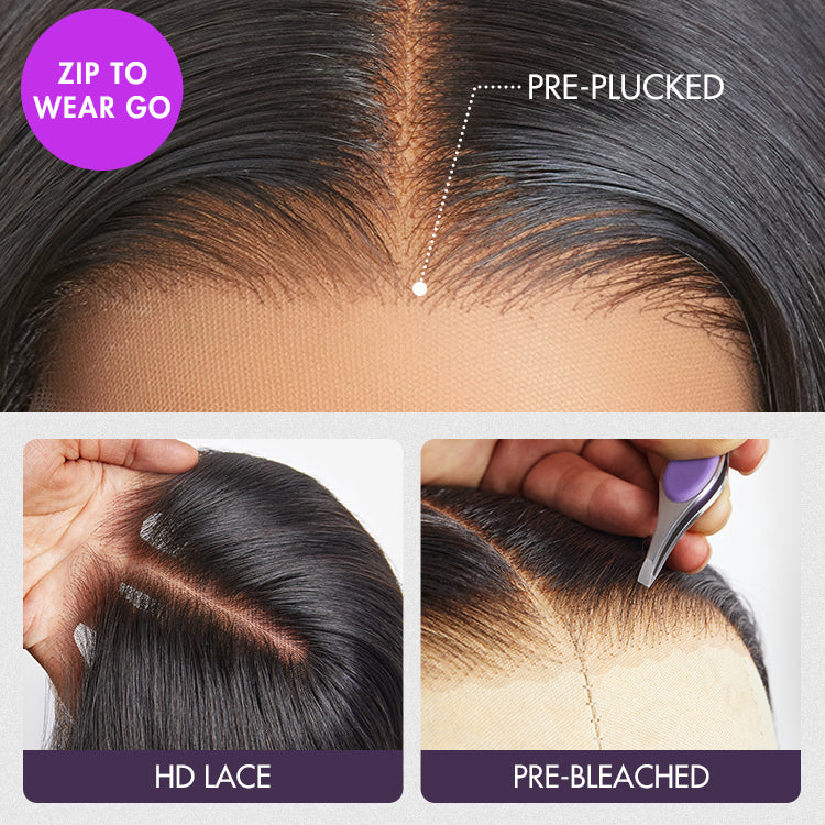 VIP Price | ZIP & GO WIGS | Natural Black Loose Body Wave Glueless 7x6 Closure HD Lace Wig Buy 1 Get 1 Free Replaceable Top