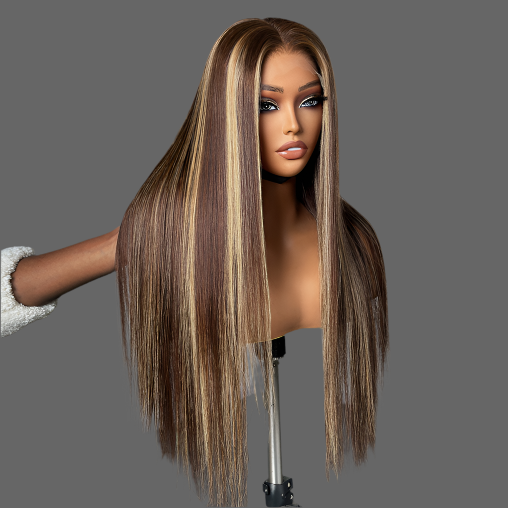 Exclusive Sale | Honey Blonde Highlight Silky Straight Glueless 5x5 Closure HD Transparent Lace Long Wig