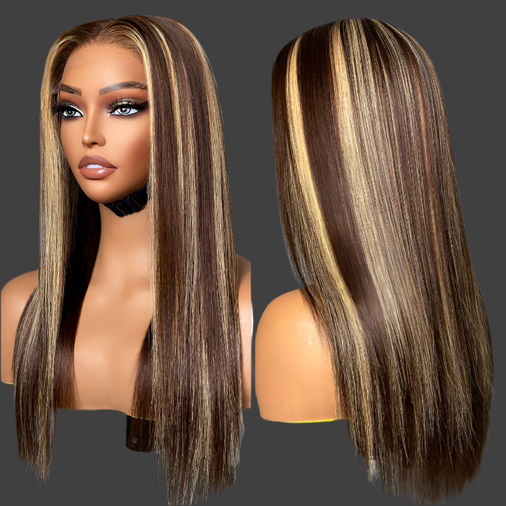 Exclusive Sale | Honey Blonde Highlight Silky Straight Glueless 5x5 Closure HD Transparent Lace Long Wig